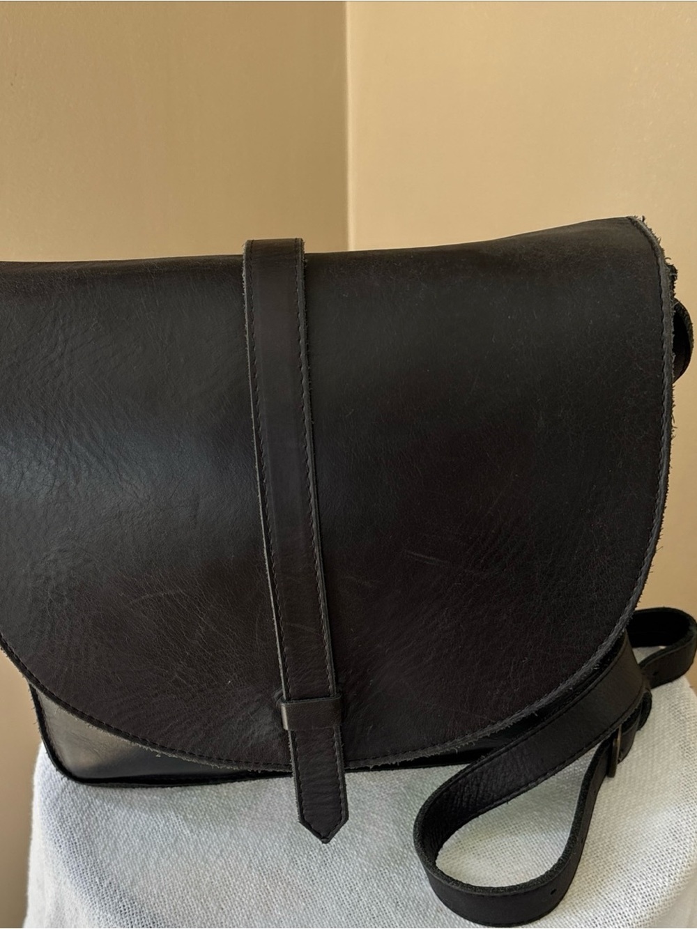 FasionABLE The Tirhas Black Saddle Leather Crossbody